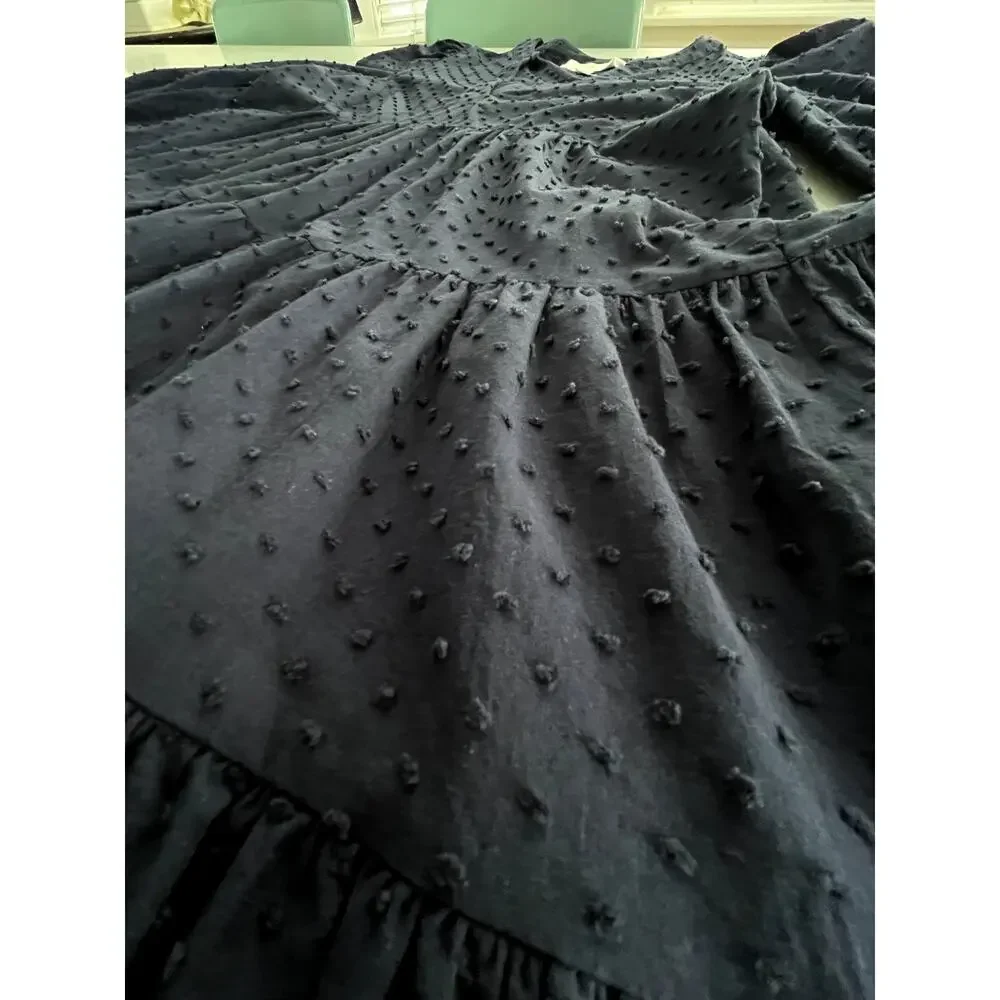Pomander Place Sz M Kenzo Dress Navy Cotton Swiss Dot Summer Casual Breezy Comfy - Picture 7 of 15